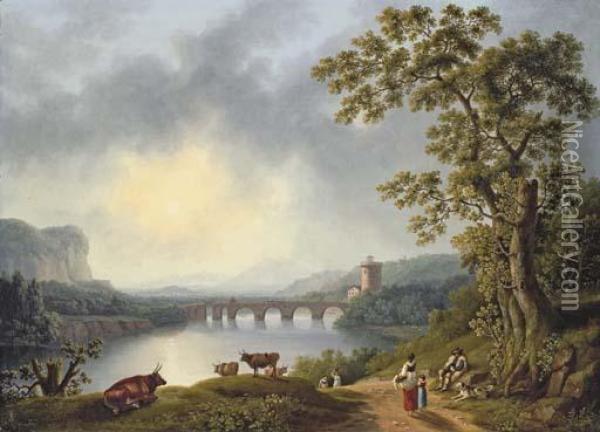 The Volturno With The Ponte Margherita Oil Painting - Jacob Philipp Hackert