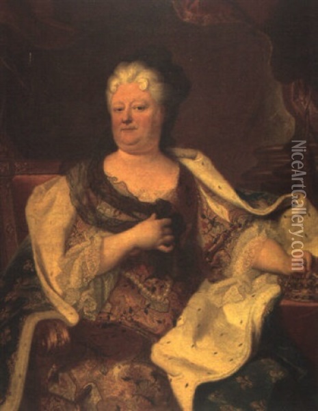 Portait De La Duchesse D'orleans, Elisabeth Charlotte De Baviere Oil Painting - Hyacinthe Rigaud