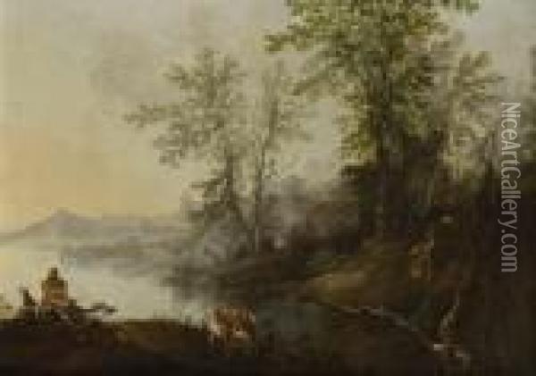 Bewaldete Flusslandschaften Oil Painting - Francois J. Deutsch