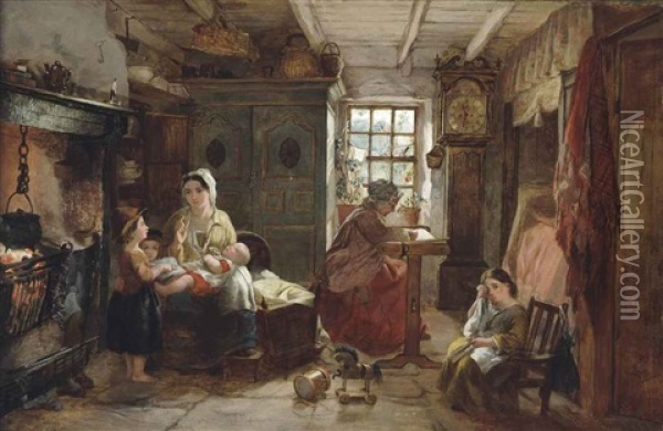 The Mother's Lesson Oil Painting - George Washington Brownlow