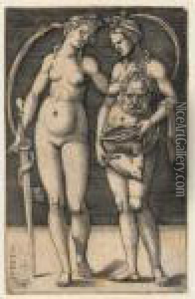 Judith And Her Servant Standing (b. 10; Holl., P. 11) Oil Painting - Hans Sebald Beham