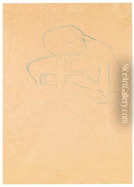 Akt Mit Aufgestutzen Unterarmen Oil Painting - Gustav Klimt