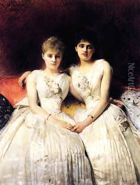 Portrait of Marthe and Therese Galoppe Oil Painting - Leon Bonnat