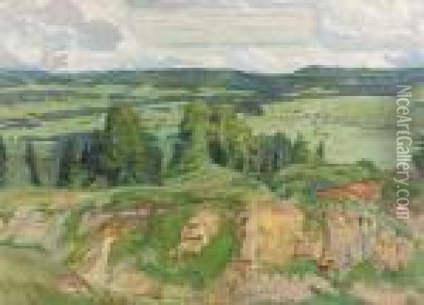 Sommerliche Juralandschaft Mit Felsen. Oil Painting - Charles L'Eplattenier