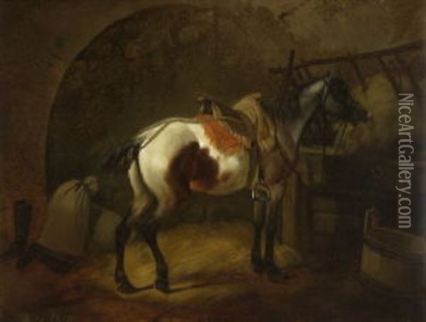 Pferd Im Stall Oil Painting - Johann Adam Klein