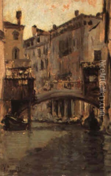 Un Canale A Venezia Oil Painting - Vincenzo Caprile