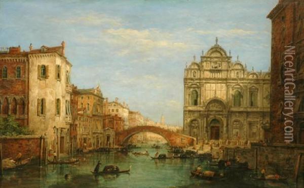 View Of The Canal Withchurch Of San Giovanni E Paolo Oil Painting - William Haines
