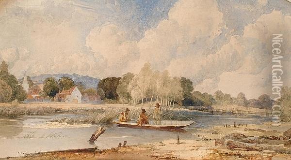 Fishing In A Punt Oil Painting - Edward Hassell