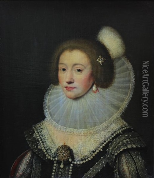 Portrait De Femme Au Collier De Perles Oil Painting - Jan Anthonisz Van Ravesteyn