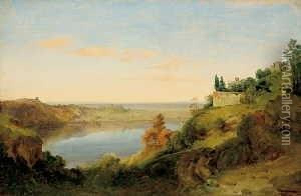 Blick Auf Den Albaner See Und Castel Gandolfo. Oil Painting - Carl Morgenstern