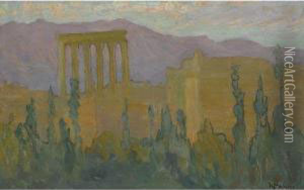 The Temple Of Baalbek, Lebanon Oil Painting - Konstantinos Maleas