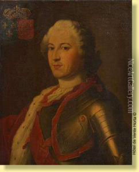 Portrait De Louis Xv En Armure Et Armorie Oil Painting - Charles Camarroque