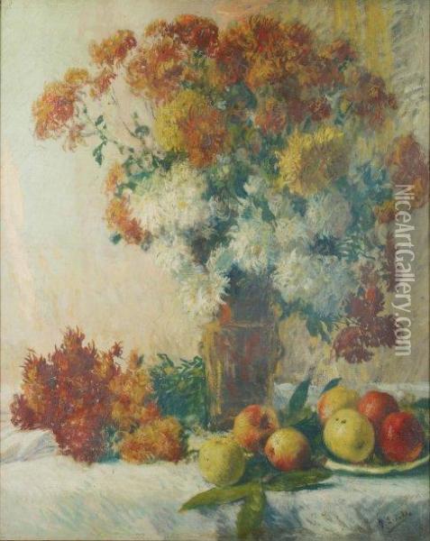 Nature Morte Au Bouquet De Fleurs Oil Painting - Henri Lerolle