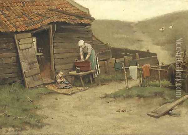 Washing day in the dunes Oil Painting - Bernardus Johannes Blommers