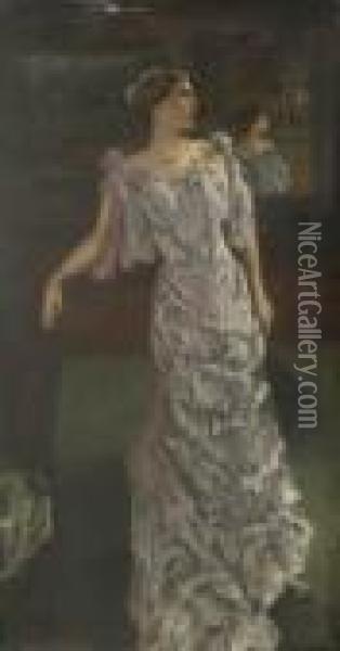 Bildnis Einer Jungen Frau In
 Geruschtem Kleid Oil Painting - Albert von Keller