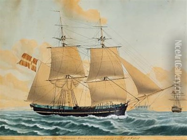 Ship Portrait Of Briggen Dronning Marie Af Kiobenhavn, Fort Af Captn L. A. Ditzel Oil Painting - Jakob Petersen