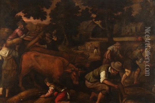 Harvest Scene Oil Painting - Jacopo dal Ponte Bassano