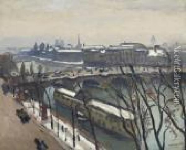 Le Pont Neuf Et La Cite Sous La Neige Oil Painting - Albert Marquet