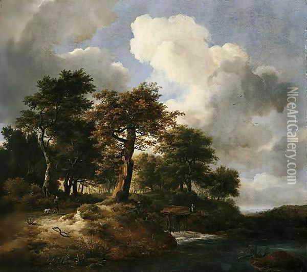 A Landscape With A Torrent At The Margins Of A Wood And Figures On A Road Oil Painting - Jacob Van Ruisdael