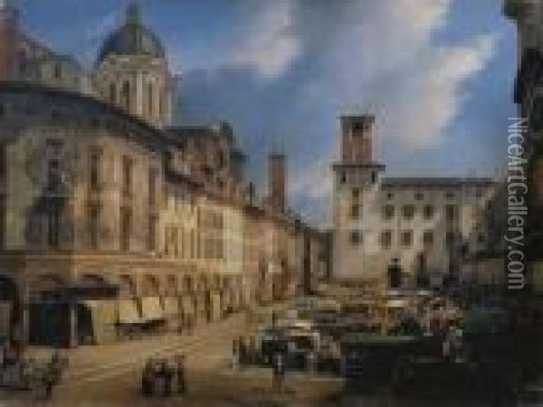 Mantova, Piazza Delle Erbe Oil Painting - Giovanni Migliara