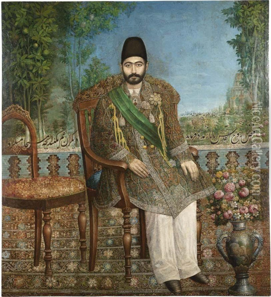 Al-mulk Amin Al-sultan Atabeg-i Azam Attributable To Isma'il Jalayir Tehran Qajar Persia The Property Of A Lady Oil Painting - Ghulam Ali Khan