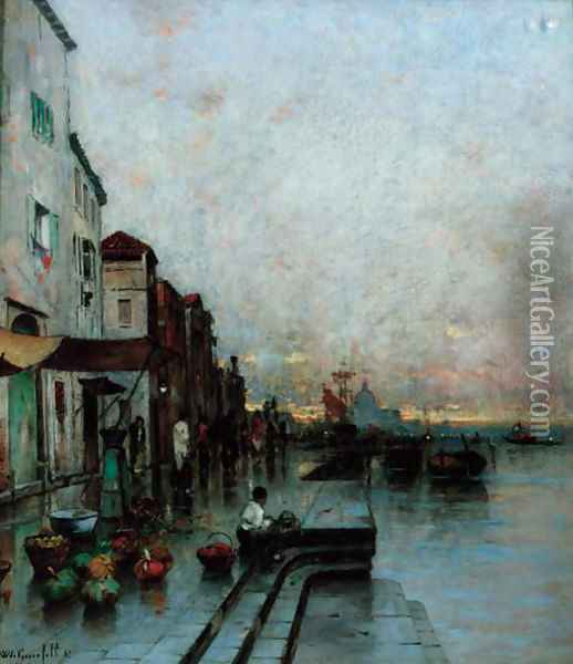 A market on the edge of the lagoon, Venice Oil Painting - Wilhelm von Gegerfelt