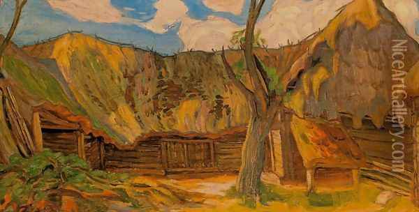 Old Barns Oil Painting - Zygmunt (Zych) Bujnowski