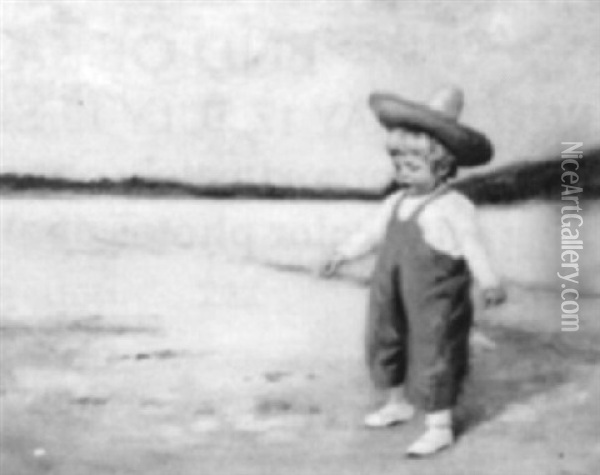 Boy In A Straw Hat Oil Painting - William H. Hyde
