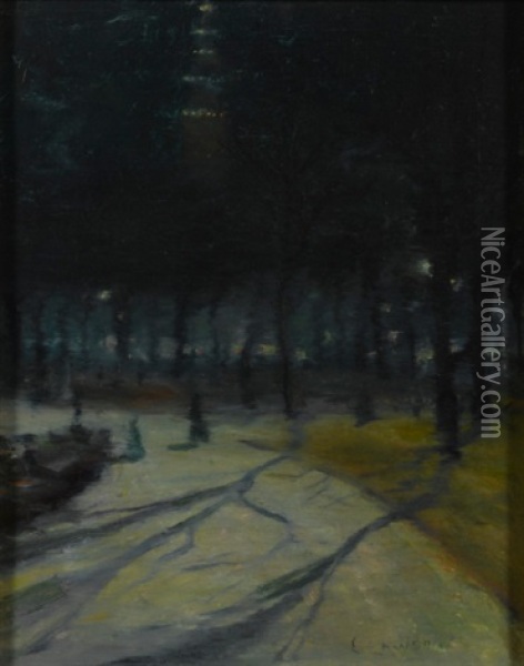 Evening, Madison Square Park Oil Painting - Ernest Lawson