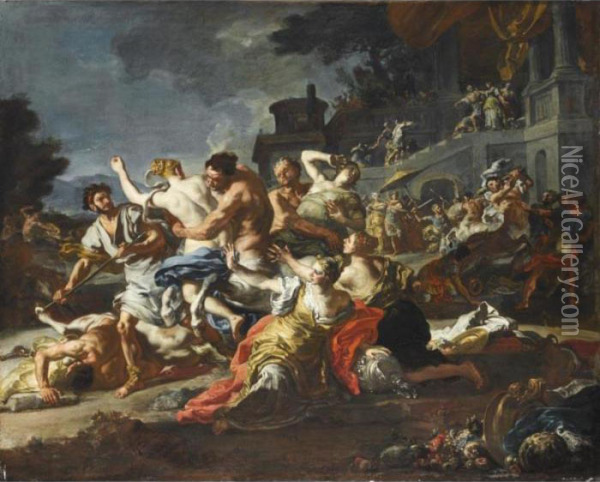 The Battle Between Lapiths And Centaurs Oil Painting - Francesco Solimena