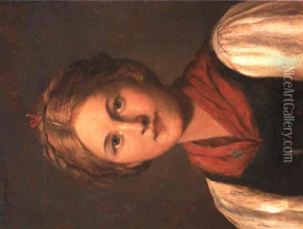 Brustportrat Eines Madchens En Face Oil Painting - Franz Von Defregger