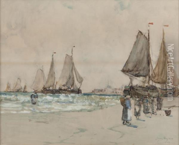 Unloading The Boats Oil Painting - James Kay