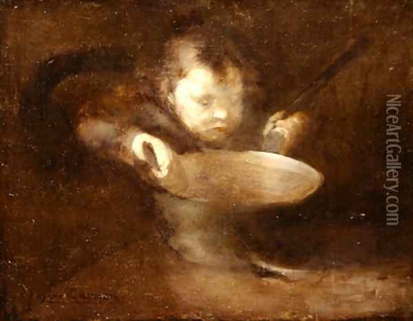Child at the saucepan Oil Painting - Eugene Carriere