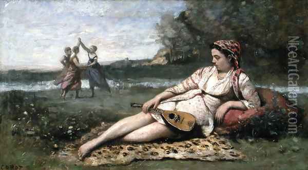 Young Women of Sparta (or Gypsy Reclining) c.1868-70 Oil Painting - Jean-Baptiste-Camille Corot
