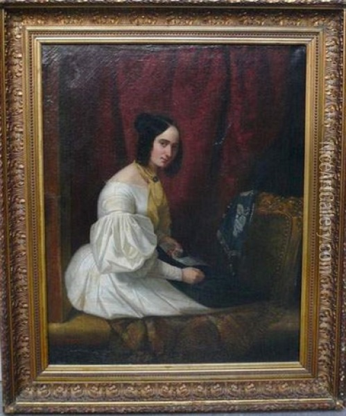 Portrait D'une Elegante A La Robe Blanche Dans Sa Loge Oil Painting - Philippe Marbeau