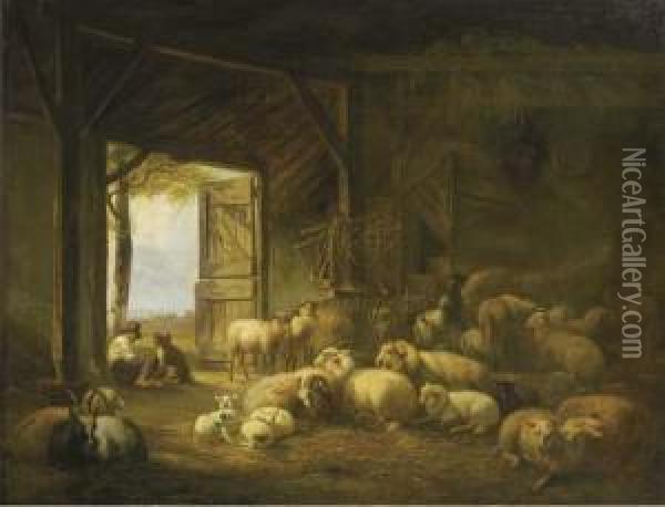 At Rest In A Barn Oil Painting - Jan Van Ravenswaay