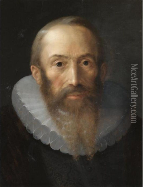 Portrait Of A Bearded Gentleman, Bust Length, With A White Ruff Oil Painting - Hans Von Aachen