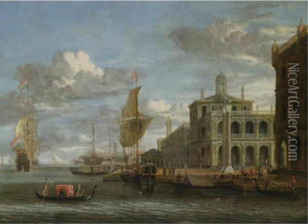 Venice, A Capriccio View From The Bacino With The Piazzetta And Dutch Shipping Oil Painting - Jacobus Storck