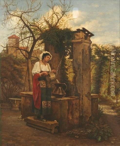 Italian Woman At The Well Oil Painting - Eugene Meeks