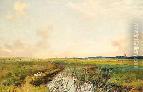 Norfolk Marshes Oil Painting - Sir Alfred East