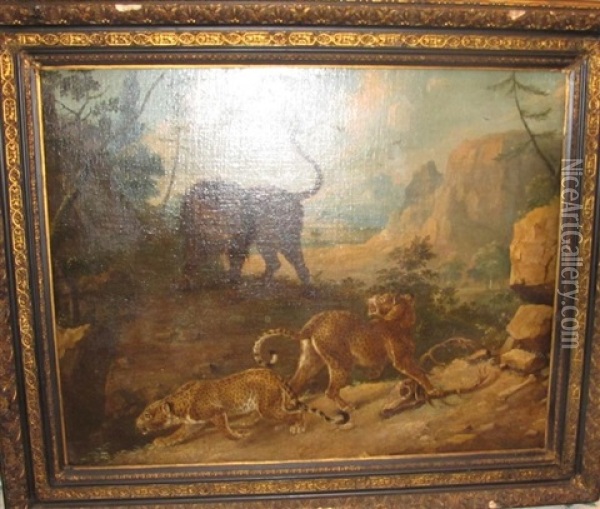 Lion Et Deux Leopards Oil Painting - Carl Borromaus Andreas Ruthart