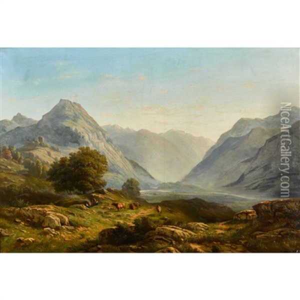 Berglandschaft Mit Weidenden Kuhen Oil Painting - Jean Philippe George-Julliard