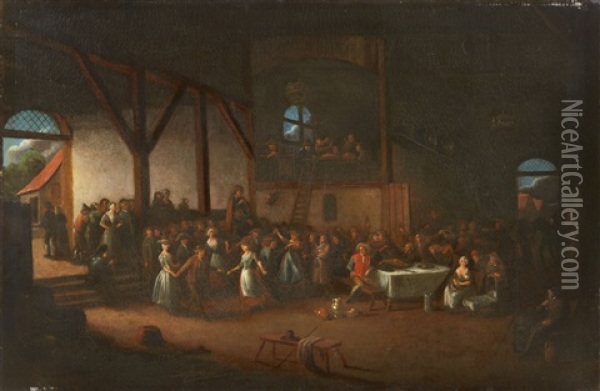 A Barn Interior With Peasant Festivities Oil Painting - Egbert van Heemskerck the Elder
