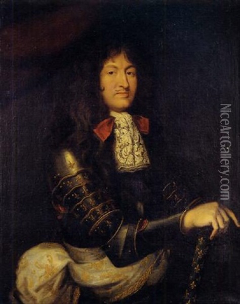 Portrait Du Roi Louis Xiv En Armure Oil Painting - Pierre Mignard the Elder