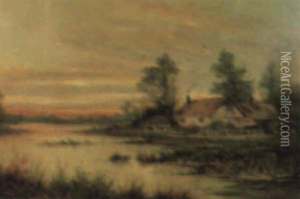 Sundown, Henley On Thames Oil Painting - George Vicat Cole