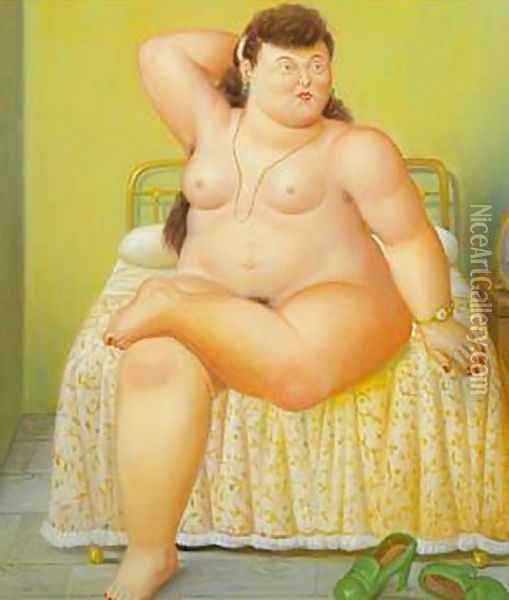 Woman on a Bed 1995 Oil Painting - Fernando Botero