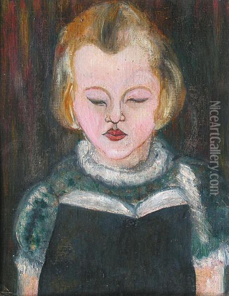 Portrait D'une Fillette Blonde Oil Painting - Jakub / Jacques Koziebrodzki