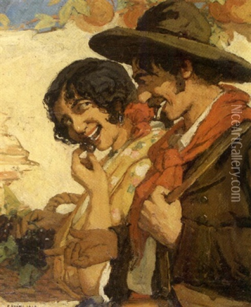 Couple De Vendangeurs Andalous Oil Painting - Marius Ernest Joseph Azema