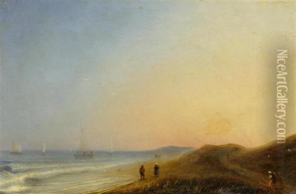 Coastal Landscape At Sunset Oil Painting - Herminie Gudin