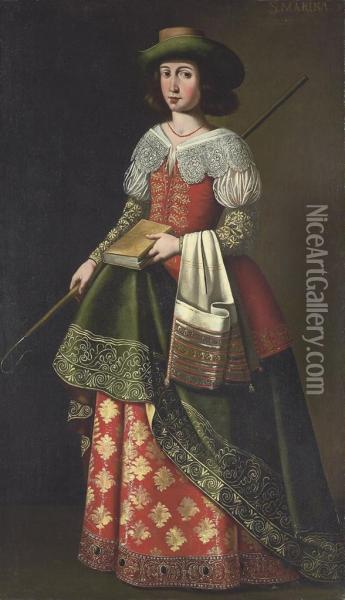Saint Margaret Of Antioch, As A Shepherdess Oil Painting - Ignacio De Ries